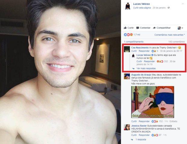 Lucas Veloso responde com transfobia após ser comparado a Thammy Miranda